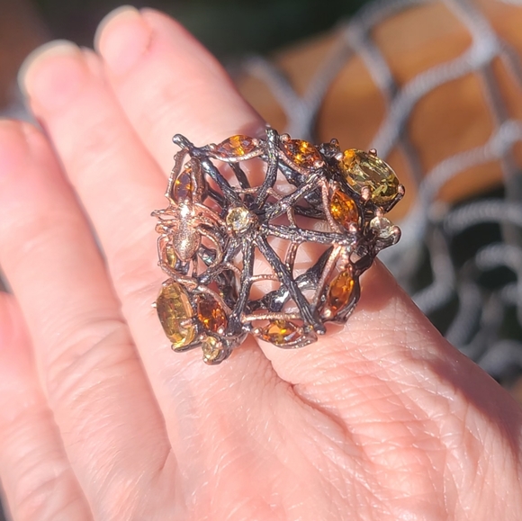 Citrine sterling Rosegold Spiderweb 🕸 ring sz8 - Picture 2 of 13